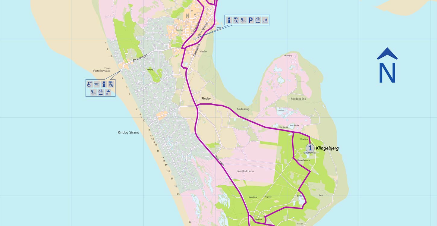Kort over The Big Five på Fanø | Vadehavskysten