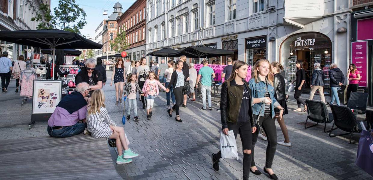 The pedestrian street in Esbjerg | By the Wadden Sea