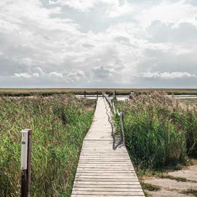 Wooden bridge towards the water on Fanø | By the Wadden Sea